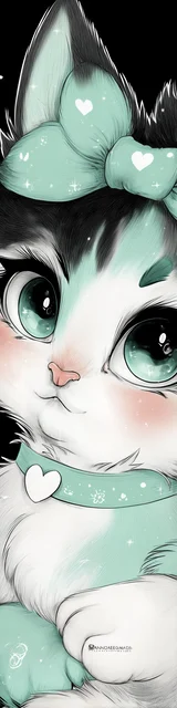 Free kawaii cats bookmark featuring a kawaii cat wearing a heart collar